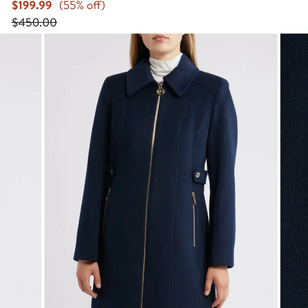 Michael Kors Dark Navy Trench Coat with Gold Zipper - Picture 2 of 10